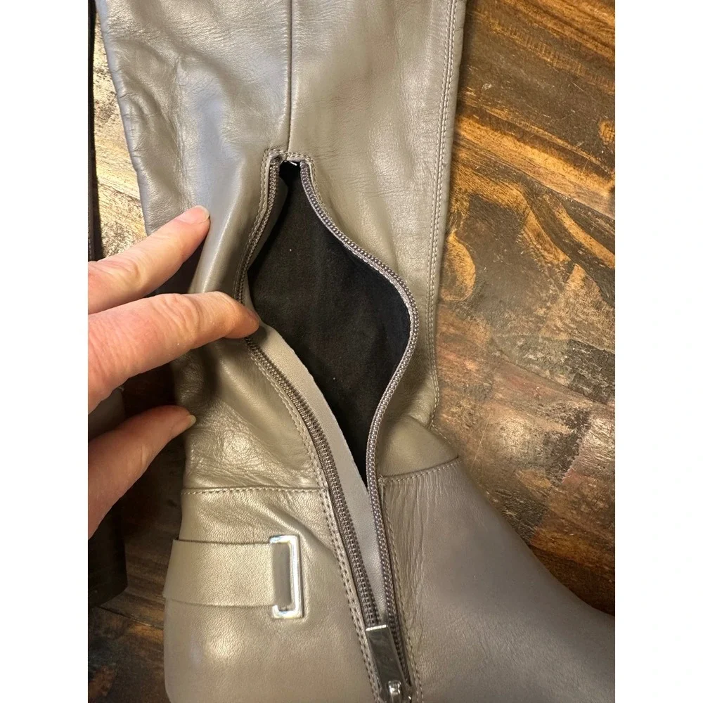 H by Halston Karlie Grey Leather Over the Knee Tall Block Heel Boots‎ 6M